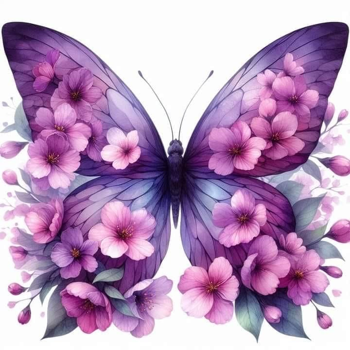 Purple Butterfly Whit Pink Flowers